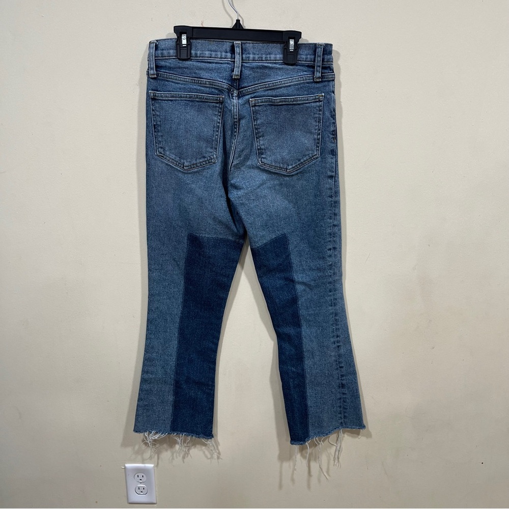 Gap cropped, flare-leg jeans two-tone denim patchwork panels flare raw hem 27 R - Picture 6 of 9